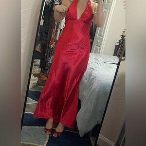 Luxurious Red Satin Halter Gown ZumZum by Niki Livas